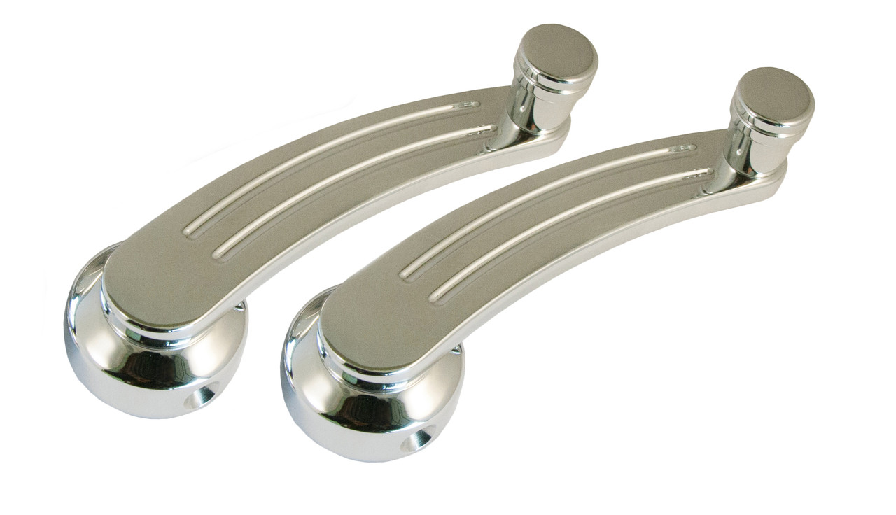Billet Window Cranks Ball Milled W Plain Knob Pair Polished