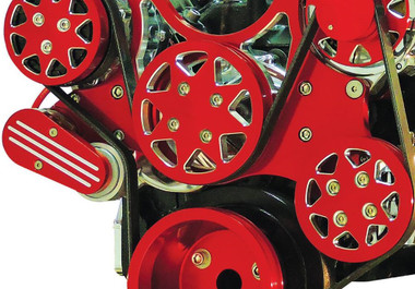 Billet Serpentine System Small Block Chevy W/O AC & W/ PS; Silverline Supreme Series, Red - All American Billet FDS-SBC-603