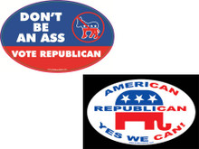 PRO GOP COMBO 2 PACK - 1 "DON'T BE AN ASS - VOTE REPUBLICAN" & 1 "AMERICAN, REPUBLICAN, YES WE CAN!" 4x6 Inch Political Bumper Stickers