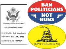 PRO 2ND AMENDMENT 3 PACK - Qty 1 "2A CITIZEN GUN PERMIT", Qty 1 "BAN POLITICIANS NOT GUNS" & Qty 1 "DONT TREAD ON ME" GADSDEN FLAG DESIGN 4x6 Inch Political Bumper Stickers