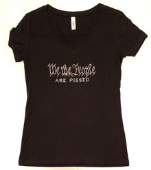 We The People Are Pissed - Women's Bling Rhinestone V-Neck Shirt