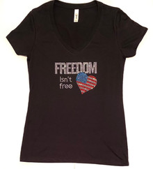 Freedom Isn't Free - Women's Bling Rhinestone V-Neck Shirt