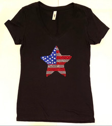 USA Star - Women's Bling Rhinestone V-Neck Shirt