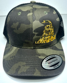 Leave Me Alone - Don't Tread On Me - Gadsden Hat - Multicam Black Trucker Snapback Ball Cap / Hat