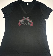 Two Guns - Women's Bling Rhinestud V-Neck Shirt