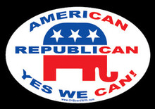 "AMERICAN, REPUBLICAN, YES WE CAN!" 4x6 Inch Political Bumper Sticker