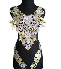 WUBU Lace Neckline Trim Applique Embroidery Patch Motif Embellishments Decorative Patches 7014