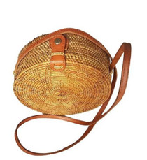WUBU Handwoven Round Rattan Bag (Plain Weave), Round Bag, Straw Bag, Bali Bag