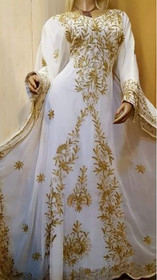 Kaftans for Women New Moroccan Dubai Kaftans Farasha Abaya Dress Very Fancy Long Gown Caftan by ZARI Works - White