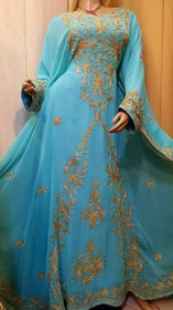 Kaftans for Women New Moroccan Dubai Kaftans Farasha Abaya Dress Very Fancy Long Gown Caftan by ZARI Works - Turquoise