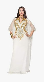 KoC Women's wear Dubai Kaftan Farasha Caftan Long Maxi Dress Abaya Jalabiya-White