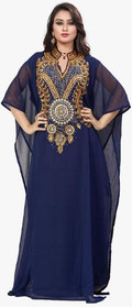 KoC Women's wear Dubai Kaftan Farasha Caftan Long Maxi Dress Abaya Jalabiya-Navy Blue