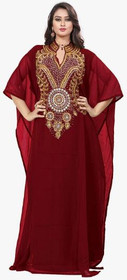 KoC Women's wear Dubai Kaftan Farasha Caftan Long Maxi Dress Abaya Jalabiya-Maroon