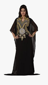 KoC Women's wear Dubai Kaftan Farasha Caftan Long Maxi Dress Abaya Jalabiya-Black