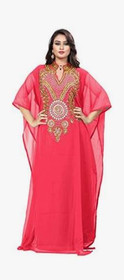 KoC Women's wear Dubai Kaftan Farasha Caftan Long Maxi Dress Abaya Jalabiya-Coral