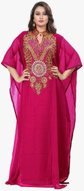 KoC Women's wear Dubai Kaftan Farasha Caftan Long Maxi Dress Abaya Jalabiya-Magenta