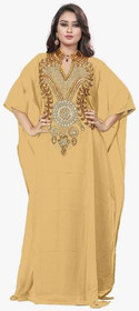 KoC Women's wear Dubai Kaftan Farasha Caftan Long Maxi Dress Abaya Jalabiya-Beige