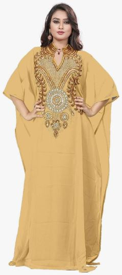 KoC Women's wear Dubai Kaftan Farasha Caftan Long Maxi Dress Abaya Jalabiya-Beige