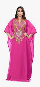  KoC Women's wear Dubai Kaftan Farasha Caftan Long Maxi Dress Abaya Jalabiya-Pink