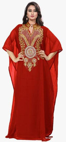 KoC Women's wear Dubai Kaftan Farasha Caftan Long Maxi Dress Abaya Jalabiya-Red