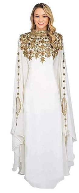 Royal White Islamic Modern Elegant Dubai Moroccan Caftan Arabic Party Wear Beach Kaftan Maxi Floor Length Evening Gowns Dress