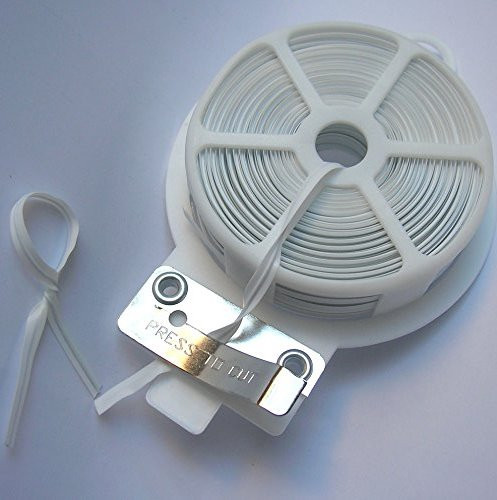 65' roll of plastic twist tie material with built-in cutter.