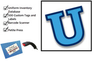 Uniform Inventory Database, 500 custom printed tags and labels, Barcode Scanner, Petite Press
