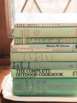 Vintage cookbooks, the cocktail supper cookbook, what to do with herbs, the home kitchen, the complete outdoor cookbook