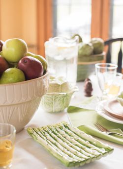 Vintage asparagus and cabbage majolica, vintage stoneware bowls