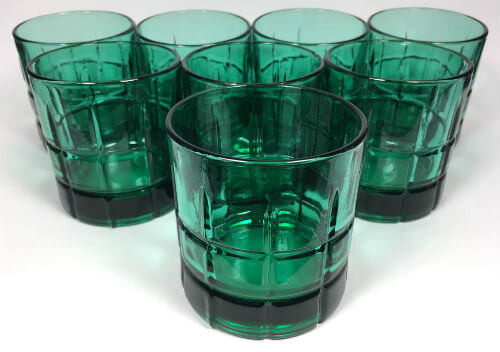 Vintage Green Tartan Plaid Rock Glasses Anchor Hocking Set of 8 top view