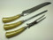 Vintage Sheffield Yellow Bakelite Carving Knife Fork Steel Set of 3 Back