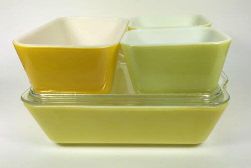 Pyrex Refrigerator Dishes, Yellows, Set of 5 - Vintage Grace
