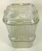 Vintage Glass Refrigerator Dishes with Covers Vegetable Motif Set of 4 stacked