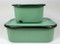 Vintage Enamelware Refrigerator Boxes with Covers Lids Green and Black Set of 4 stacked