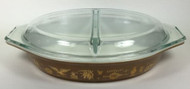 Vintage Pyrex divided casserole cover brown gold Early American