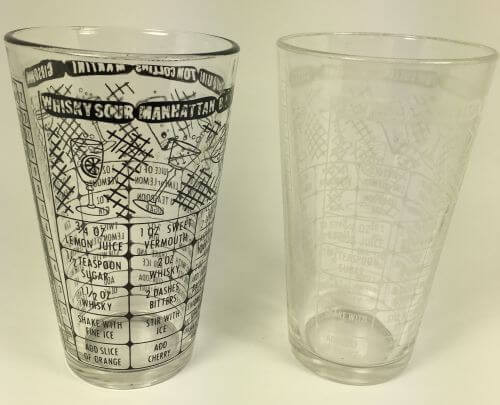 Vintage Pair of Cocktail Mixing Glasses Recipes Black White