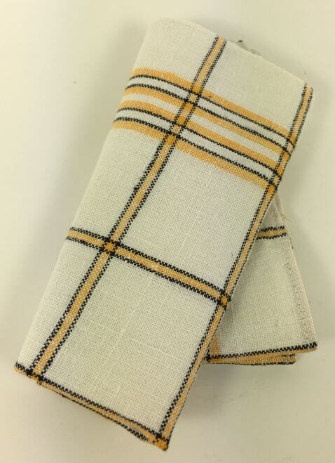 Vintage Napkins Cream with Yellow and Black Plaid Set of 6