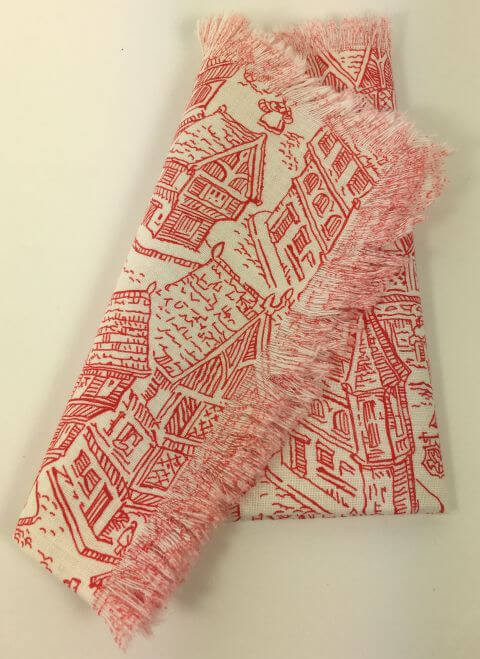 Vintage Napkins Red Toile with Fringe Set of 4