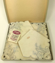Linen Cocktail Napkins in Box Cream with Gray Embroidery set of 6
