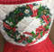Vintage Full Apron Red Skirt with Quilted Christmas Wreath Top Detail