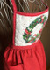 Vintage Full Apron Red Skirt with Quilted Christmas Wreath Top Pocket