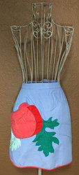 Vintage Half Apron Blue with Red Trim and Apple Peach Pocket