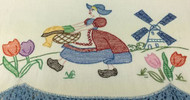 Vintage Kitchen Towel Dutch Girl Windmill Tulips detail