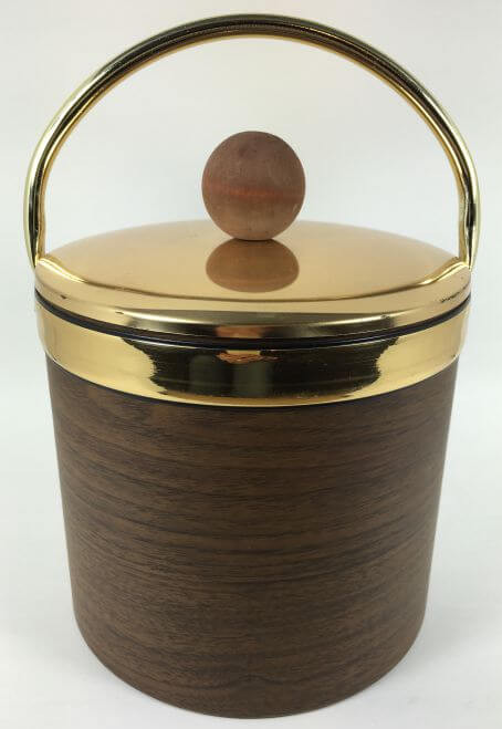 Vintage Ice Bucket Faux Wood Gold Brass