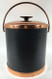 Vintage Ice Bucket Black Leather Brass Copper