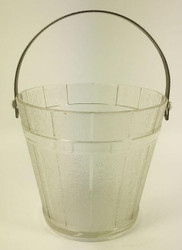 Vintage Ice Bucket Frosted Glass Hammered Metal Handle