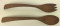 Vintage wood salad fork spoon serving set curved handle top