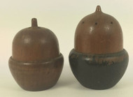 Vintage Wood Acorn Shaped Salt Pepper Shakers
