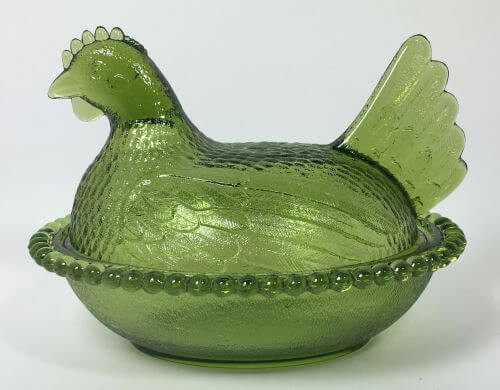 Vintage Olive Green Hen on Nest Indiana Glass