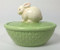 Bunny Light Green Basketweave Covered Candy Dish Rabbit